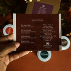 Product packaging with scent details and Byodiri fall and winter candle scent  on a dark background