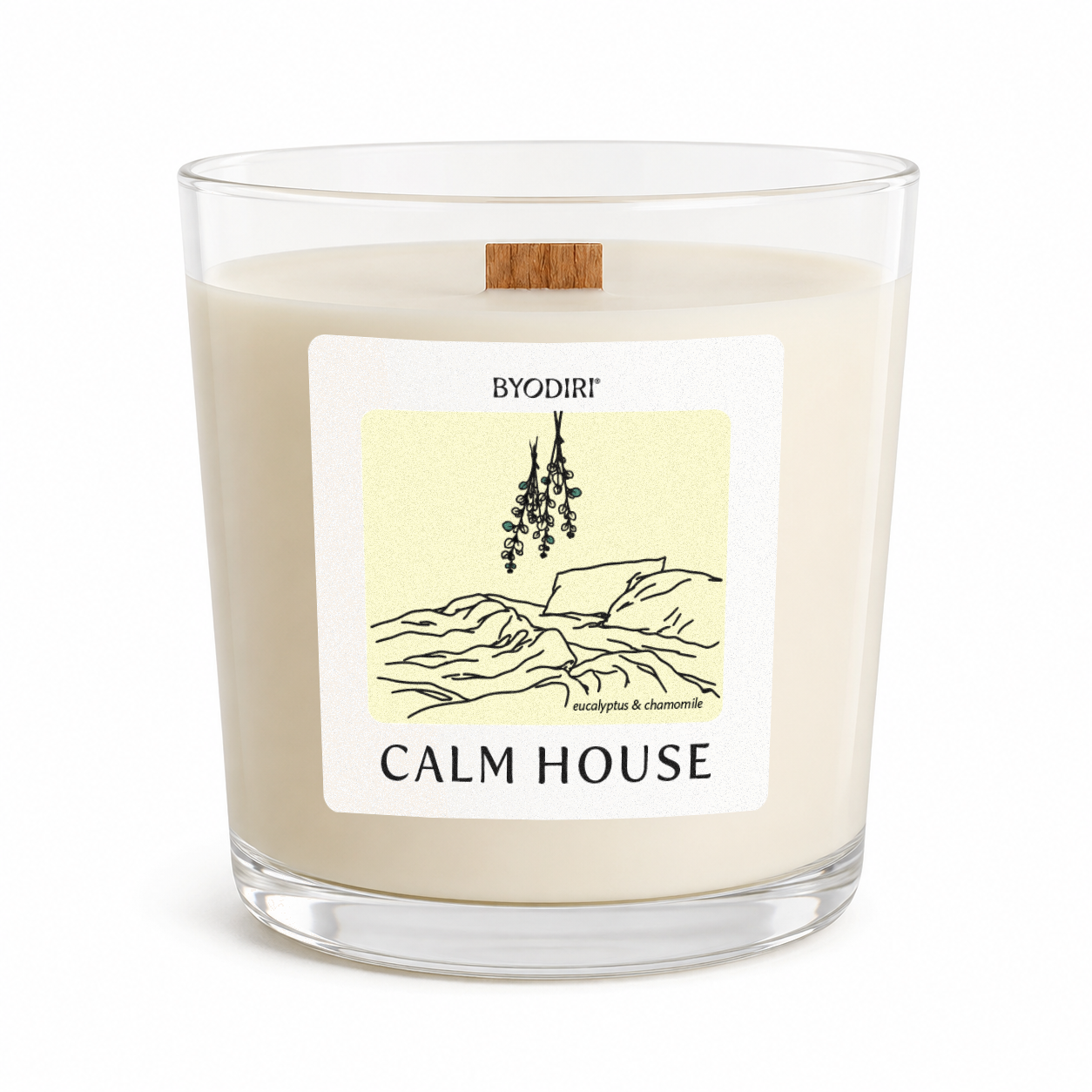 Candle with a label on a white background