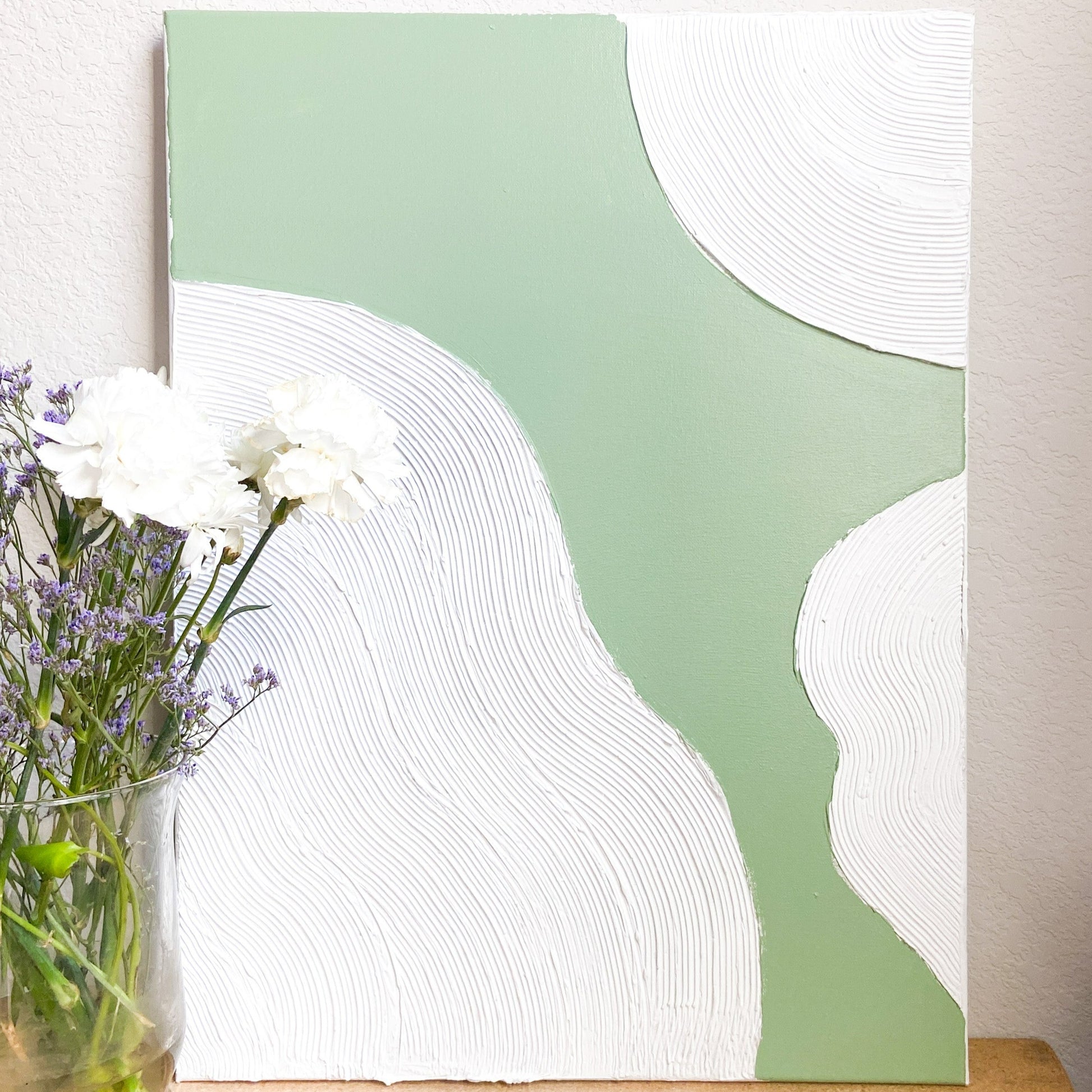 Green and White Textured art canvas