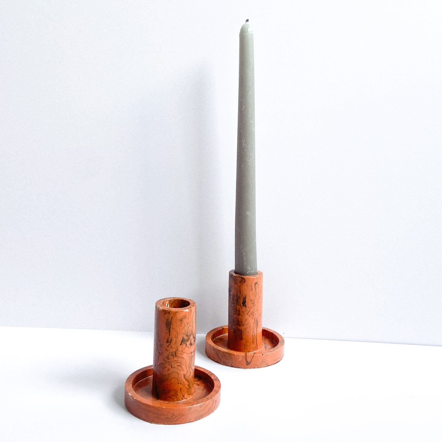 Taper Candle Holder - Brown Black Marble